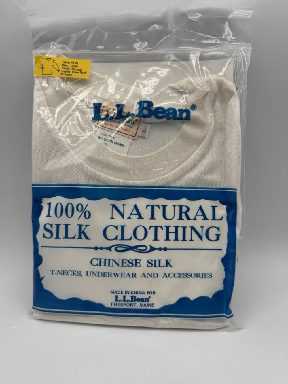 NOS LL Bean Ladies Silk Shirt Size Large Vintage Crew Neck Pullover 100% Natural